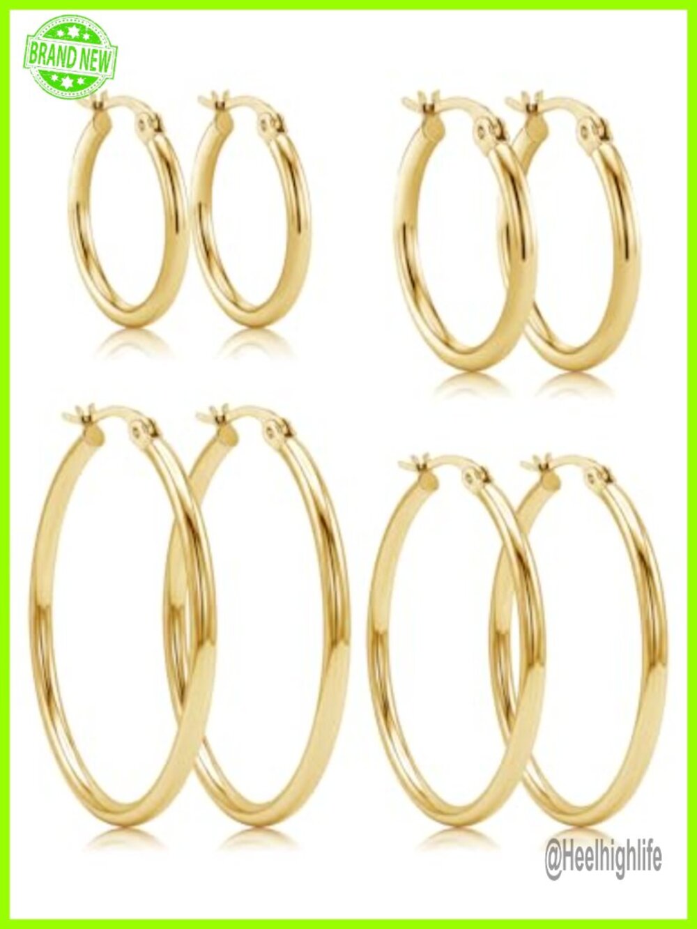 14K Gold Plated Stainless Steel Hoop Earrings Set Hypoallergenic